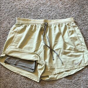 Nike Men’s Pale Yellow Athletic Shorts with Built in Compression Shorts